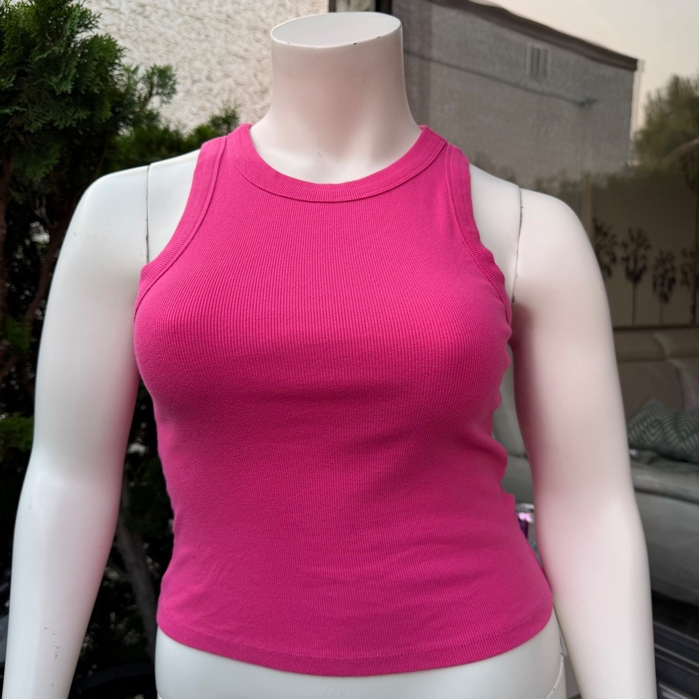 Old Navy Ribbed Tank Top Hot Pink Racerback Sporty Barbiecore Basics Large